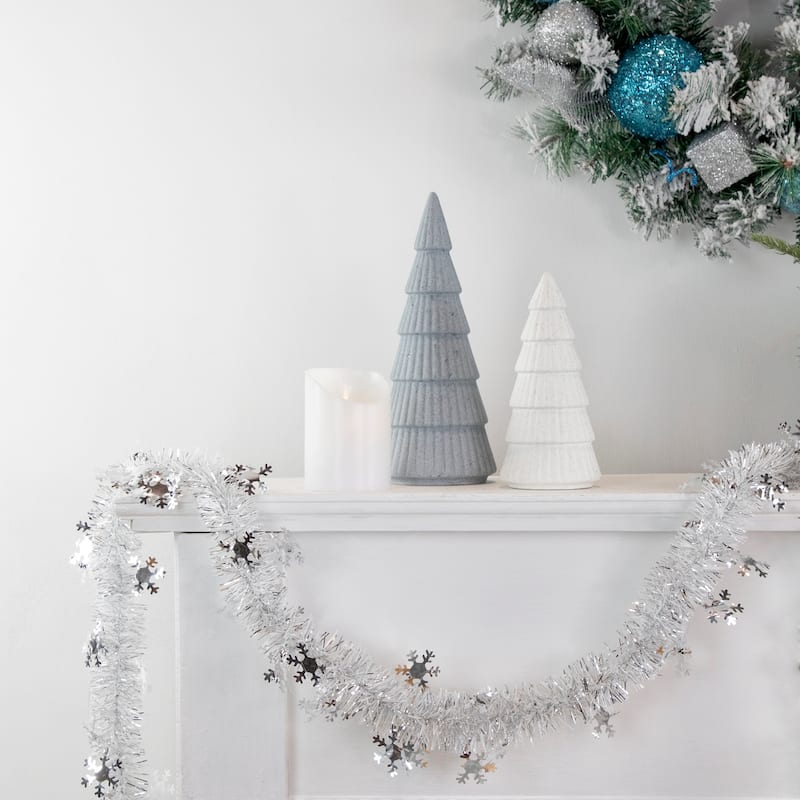 50' x 2" Christmas Tinsel Garland with Snowflakes - Unlit