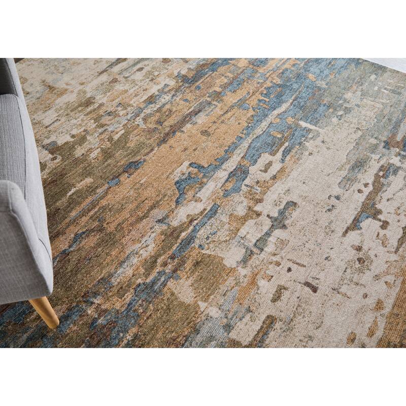 Grand Bazaar Stirling Machine Made Abstract Modern Area Rug - 7'10" x 10'3" - Blue/Ivory/Brown