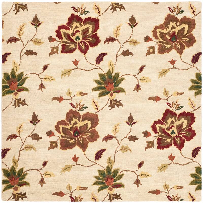 SAFAVIEH Handmade Jardin Sigurdis Country Floral Wool Rug - 6' Square - Ivory/Multi