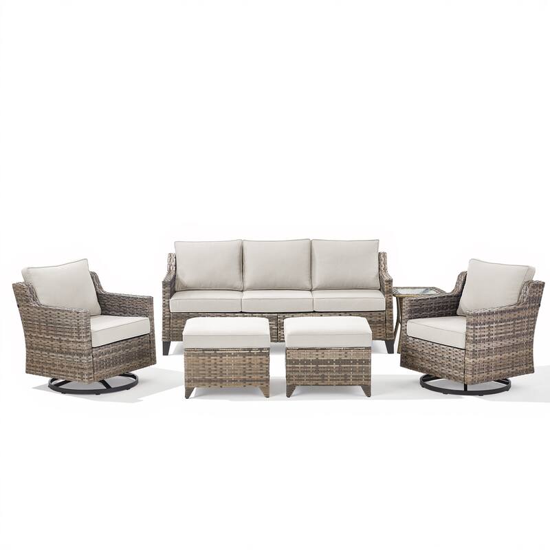 Pocassy Wicker Patio Sofa Glider Swivel Chair Ottoman Furniture Set.