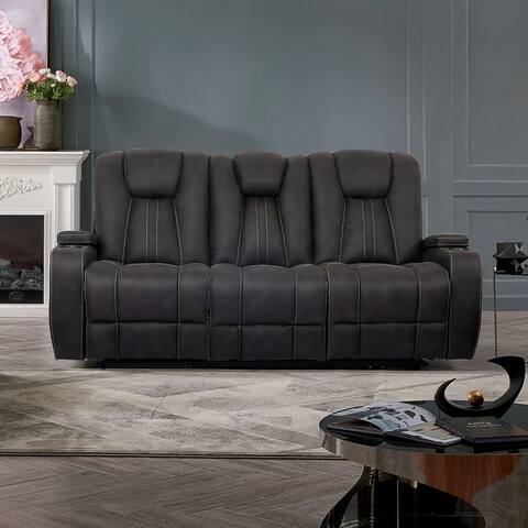 Furniture of America Medelin Traditional Grey Reclining Sofa with Console