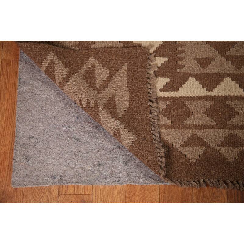 Brown Reversible Kilim Oriental Area Rug Flat-weave Wool Carpet - 6'9" x 9'10"