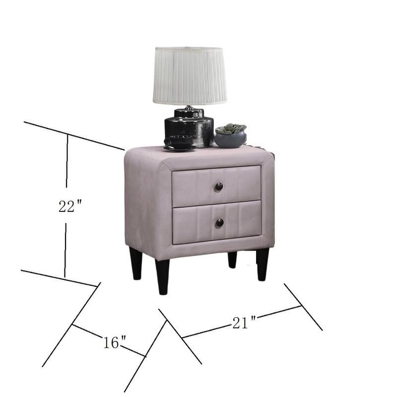 Light Pink Velvet Nightstand with 2 Drawers, Sleek Design