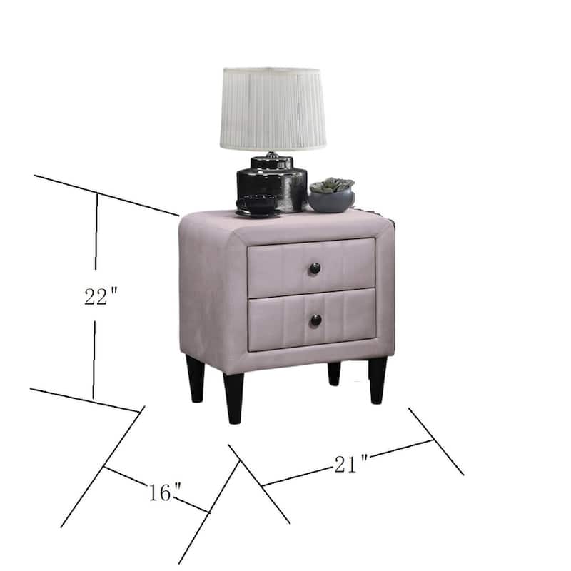 Modern Velvet Upholstered Nightstand，Bedside Storage Cabinet with Tempered Legs,Sofa Side Table with 2 Drawers