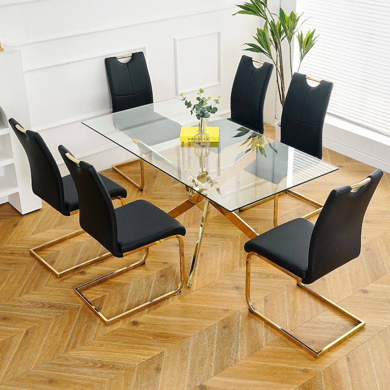 dining table with PU cushion seat dining chair Upholstered chair with gold-plated leg leg design,side chair set of 6