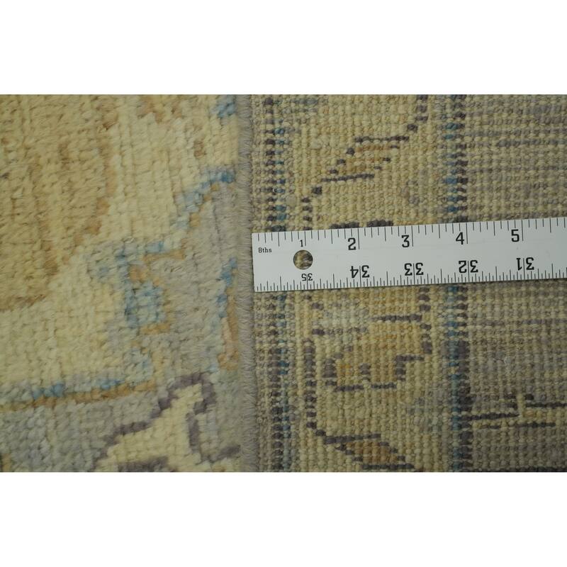 Vegetable Dye Wool Oushak Turkish Runner Rug, Floral Geometric Carpet - 13' 9'' X 2' 10''