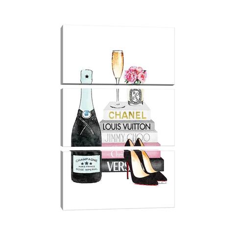 iCanvas "Teal And Pink Books With Teal Champagne" by Amanda Greenwood 3-Piece Canvas Wall Art Set
