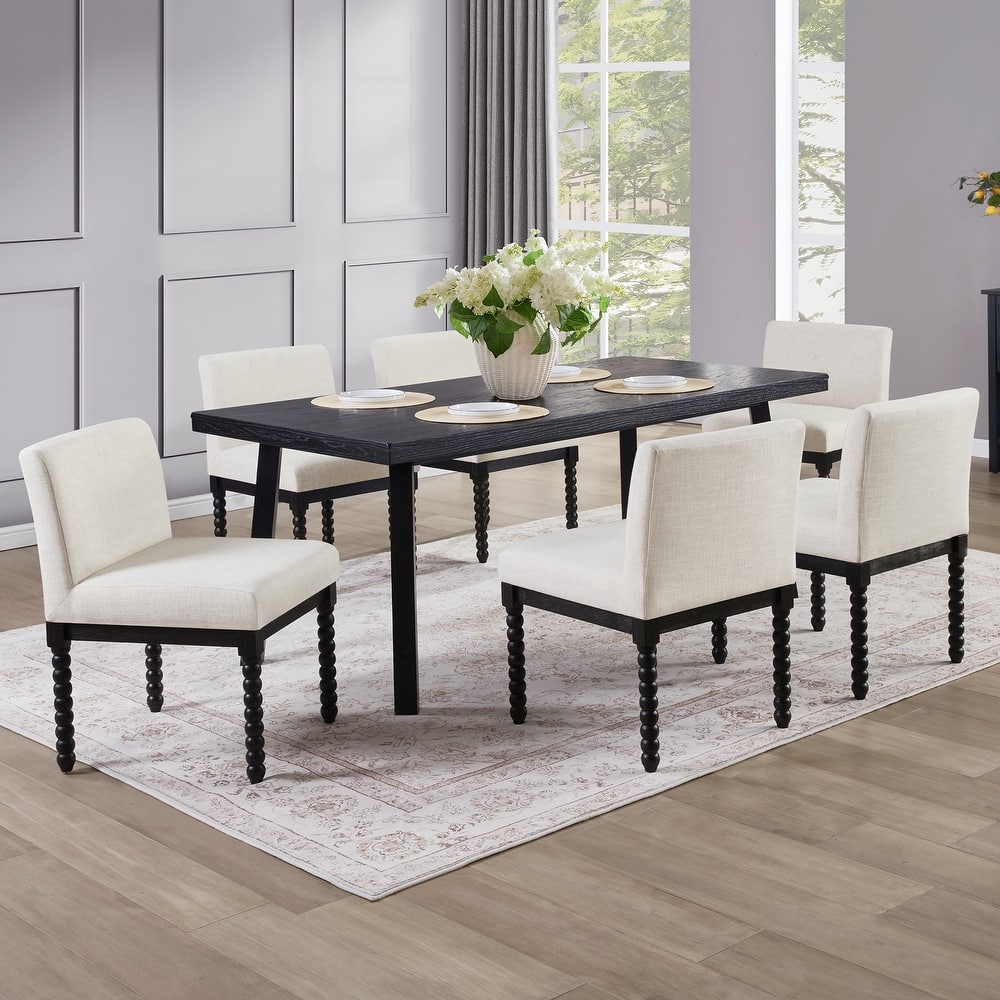 Vintage 20.5"W Upholstered Dining Chairs with Gourd-Shaped Wood Frame