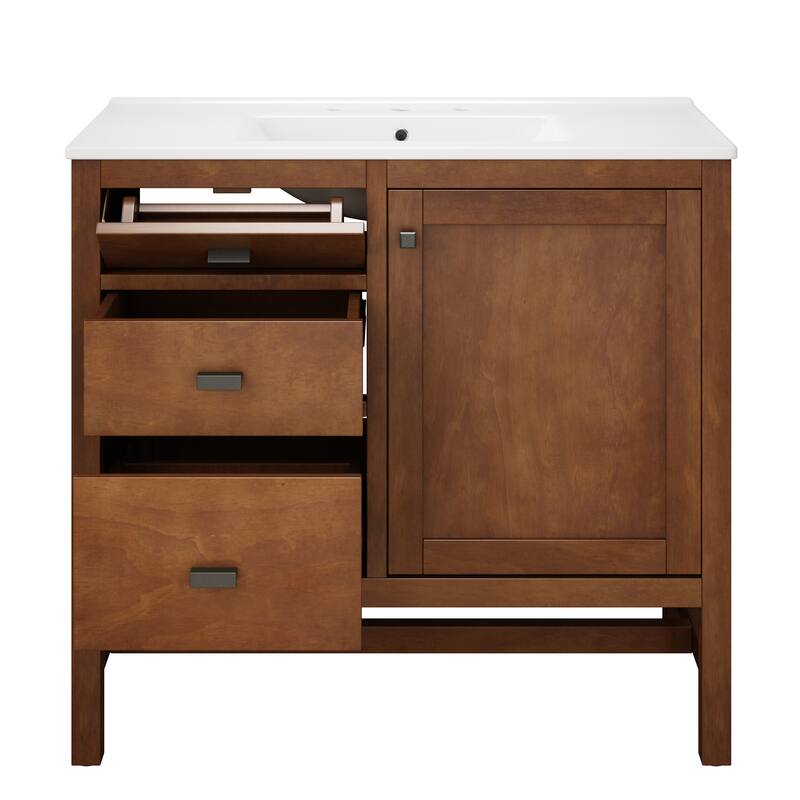 Christopher Knight Home - Modern 36" Freestanding Bathroom Vanity with Ceramic Sink, Dual Drawers, Flip-Up Storage - 36"W