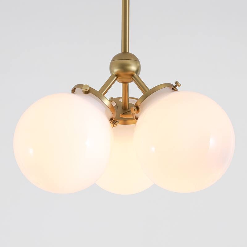 3-Light 14.2" W Mid-Century Modern Brushed Gold Chandelier with Opal Glass Bubble Globe Shades for Living Room, Bedroom