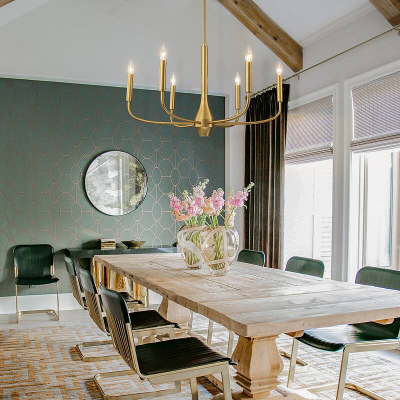 Mid-century Modern 6-Light Gold Candelabra Chandelier for Living/ Dining Room