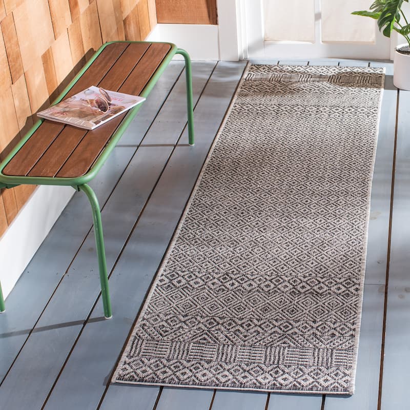SAFAVIEH Courtyard Leonara Indoor/Outdoor Waterproof Patio Backyard Rug - 2'3" x 18' Runner - Grey/Black