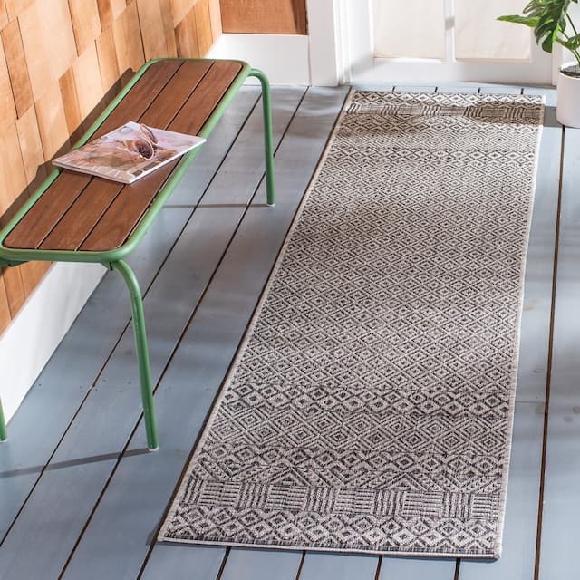 SAFAVIEH Courtyard Terezija Indoor/ Outdoor Waterproof Patio Backyard Rug - 2'3" x 12' Runner - Grey/Black
