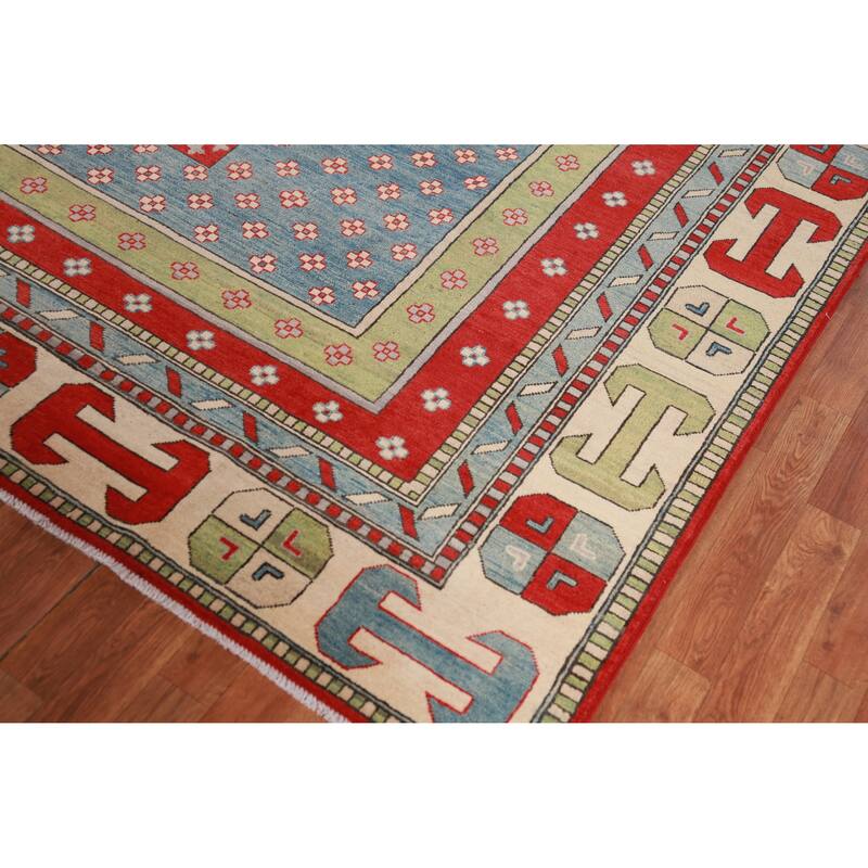 Hand Knotted Oriental 100% Wool Carpet Traditional Geometric Multi-Colored Kazak Area Rug - 11' 7'' X 8' 6''