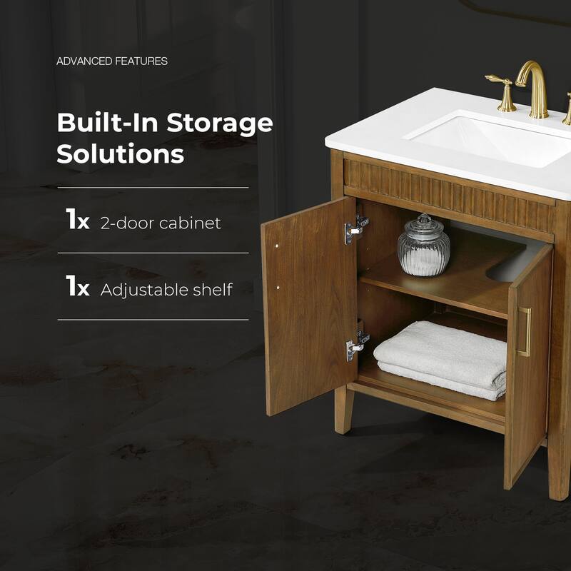 Juliette Warm Walnut Bathroom Vanity with White Quartz Top