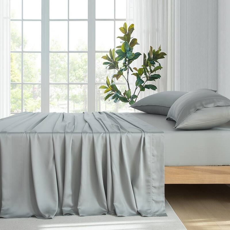 400TC Cooling Sheet Set, Sateen Weave 4 Piece Bedding with 16 Inch Deep Pocket Fitted Sheet