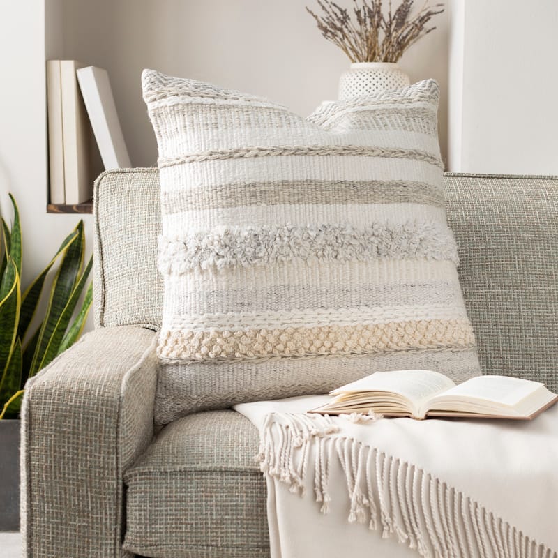 Lilith Cozy Nordic Stripe Wool Throw Pillow - 20"x20" & Down Insert - Silver Grey