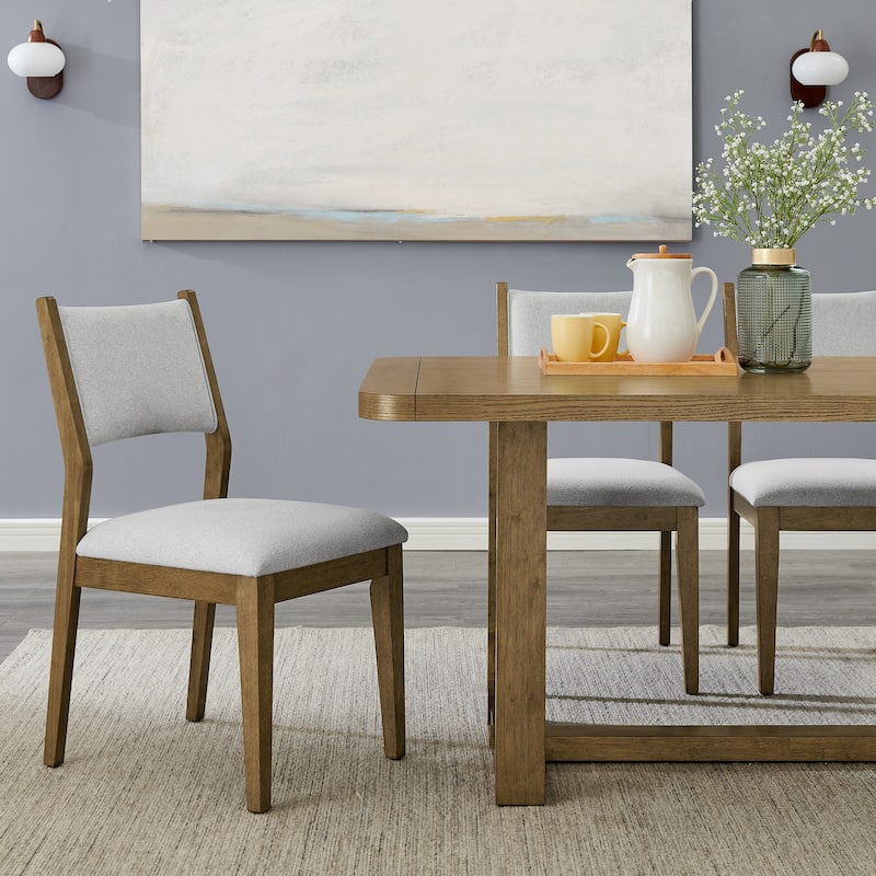 Upholstered Dining Chairs, Set of 2, Light Oak and Gray