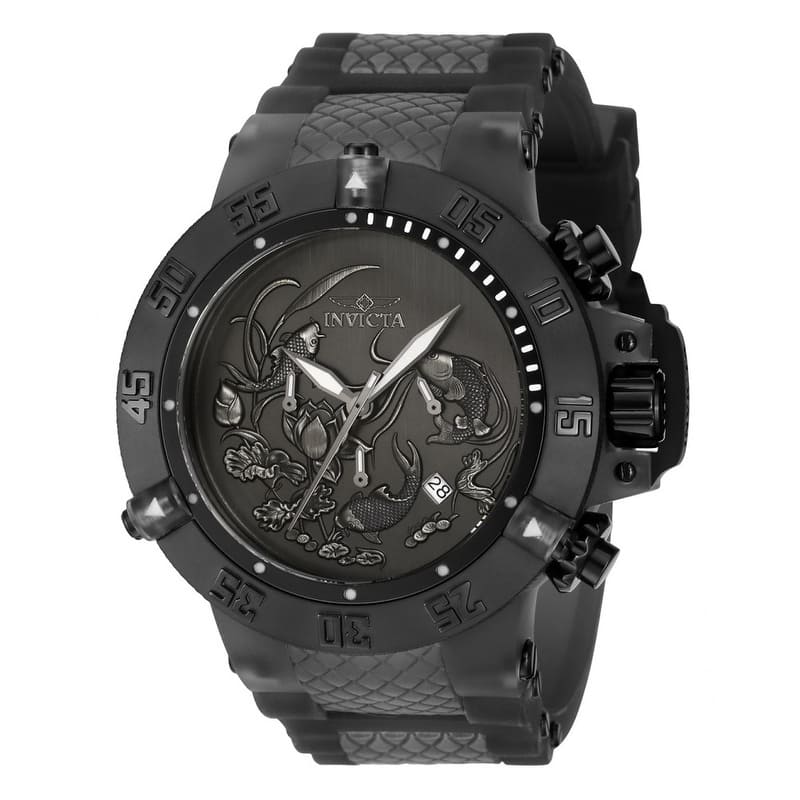 Invicta Men's 37040 Subaqua Quartz 3 Hand Black, Silver, Dark Grey Dial Watch - Black