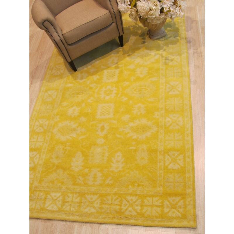 Yellow Hand-Tufted Wool Traditional Overdyed Rectangle Rug, 7'9 x 9'9 - Bold, playful overdyed wool accent rug. - N/A