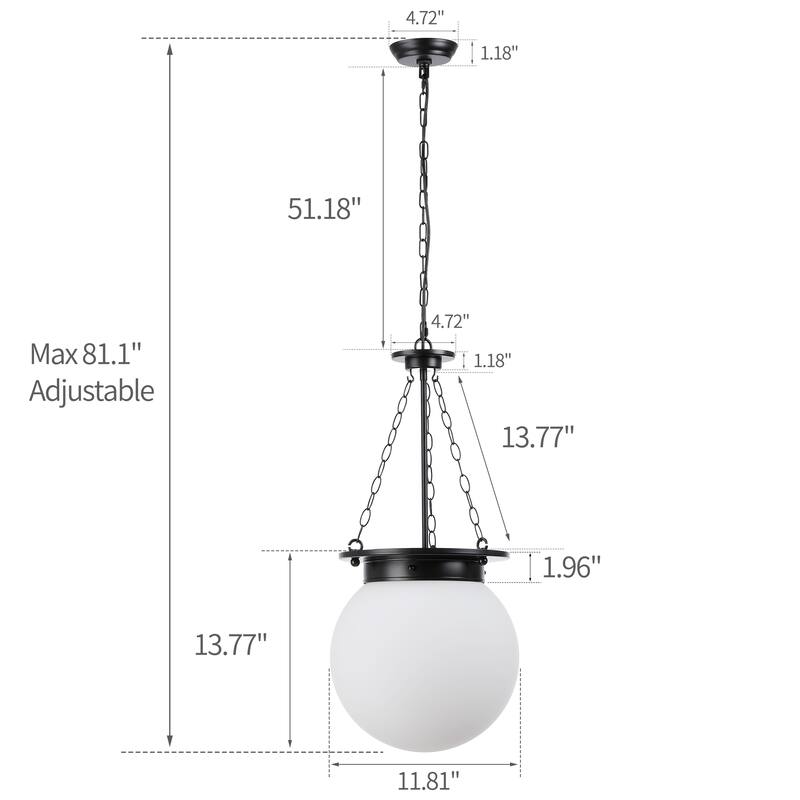 1-Light Novelty Chain Design Black Pendant Lamp with Opal Glass Shade