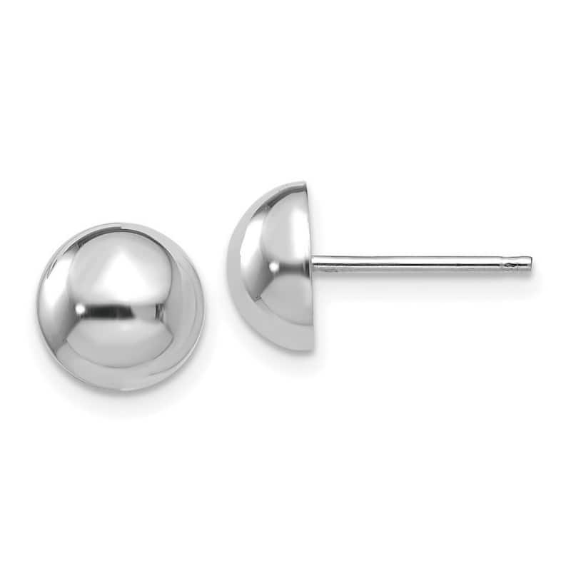 Curata 14k White Gold Polished Flat back 8mm Half Ball Post Earrings