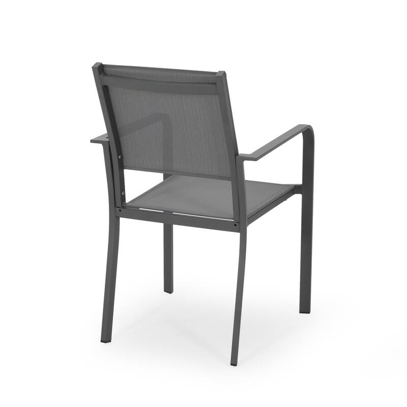 Arini Outdoor Dining Chair Set of 2, Dark Gray Metal Frame, Mesh Seat
