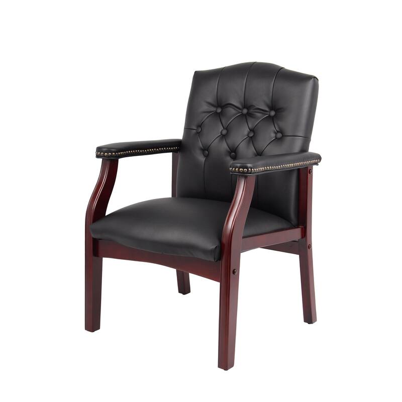 Modern Genuine Leather Office Chair Guest Chair, Ergonomic Mid-Back Office Executive Side Chair, for Meeting Rooms