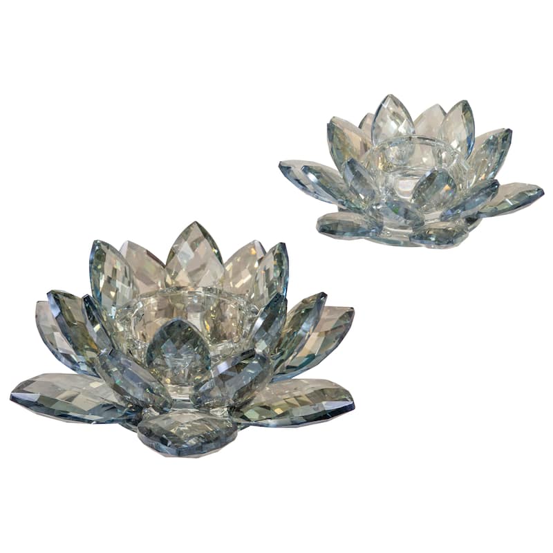 Iridescent Glass Crystal Lotus Votive Candle Holder
