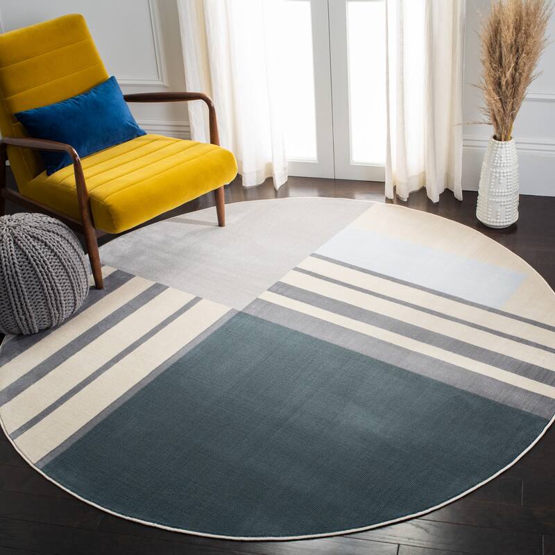SAFAVIEH Orwell Leane Mid-Century Modern Rug - 5'3" Round - Charcoal/Beige