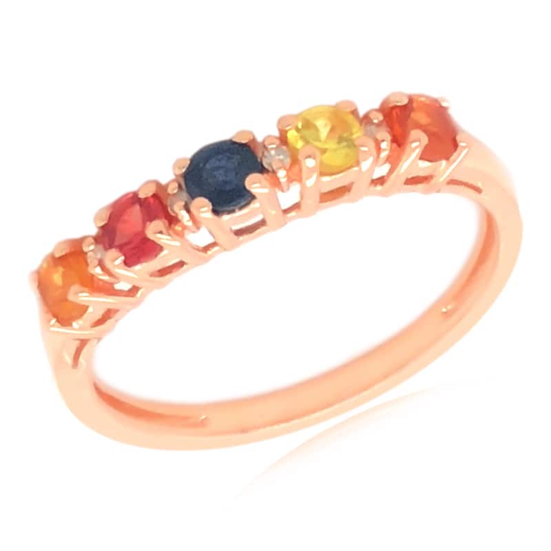 18K Rose Gold Over Sterling Silver Multi Sapphire, Diamond Half Eternity Ring