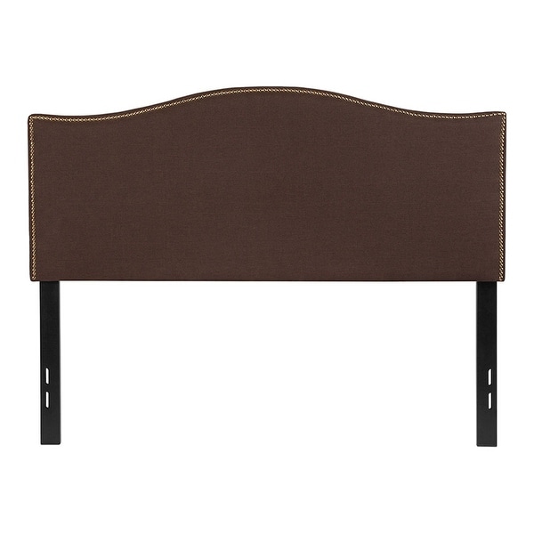 Offex Upholstered Full Size Headboard with Accent Nail Trim in Dark Brown Fabric