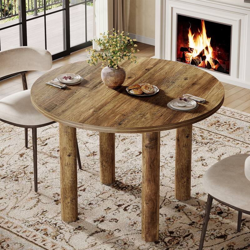 47-inch Wooden Round Dining Table for 4 - RusticBrown