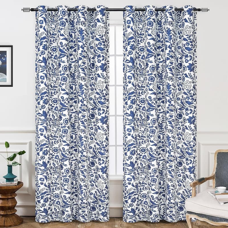 Porch & Den Ouzel Floral Watercolor Blackout Lined Window Curtain Panel Pair