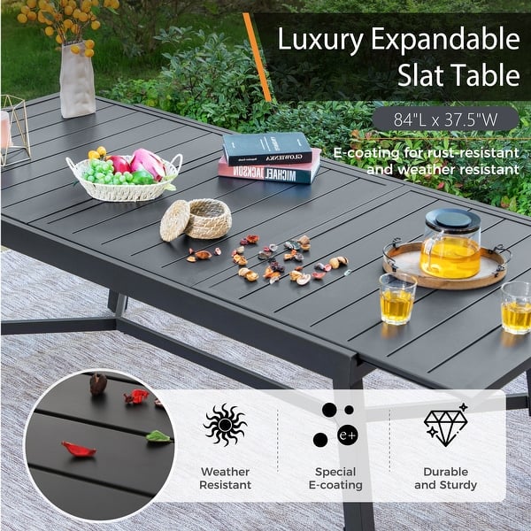 dimension image slide 3 of 4, MAISON ARTS Expandable Outdoor Dining Table, Adjustable Metal Patio Garden Table for 6-8 Person, Black