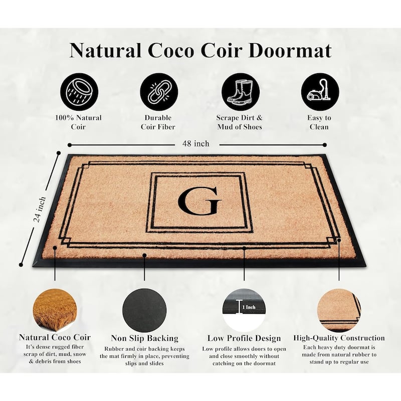 A1HC Natural Coir and Rubber Monogrammed Front Porch Entry Doormat 24"X48" Black/Beige