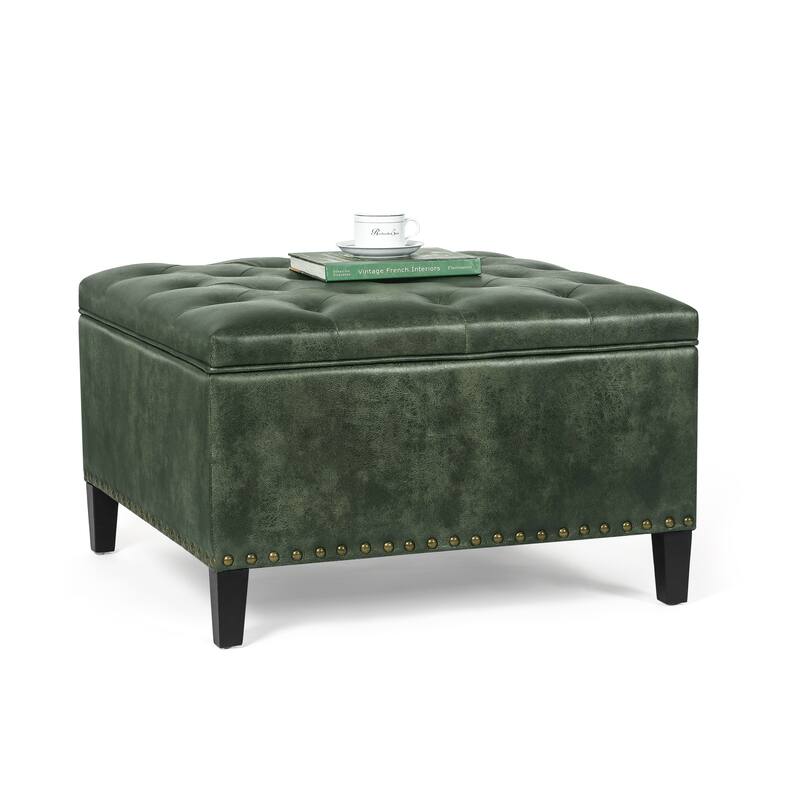 Adeco Square Footstool Storage Ottomans, Milk White