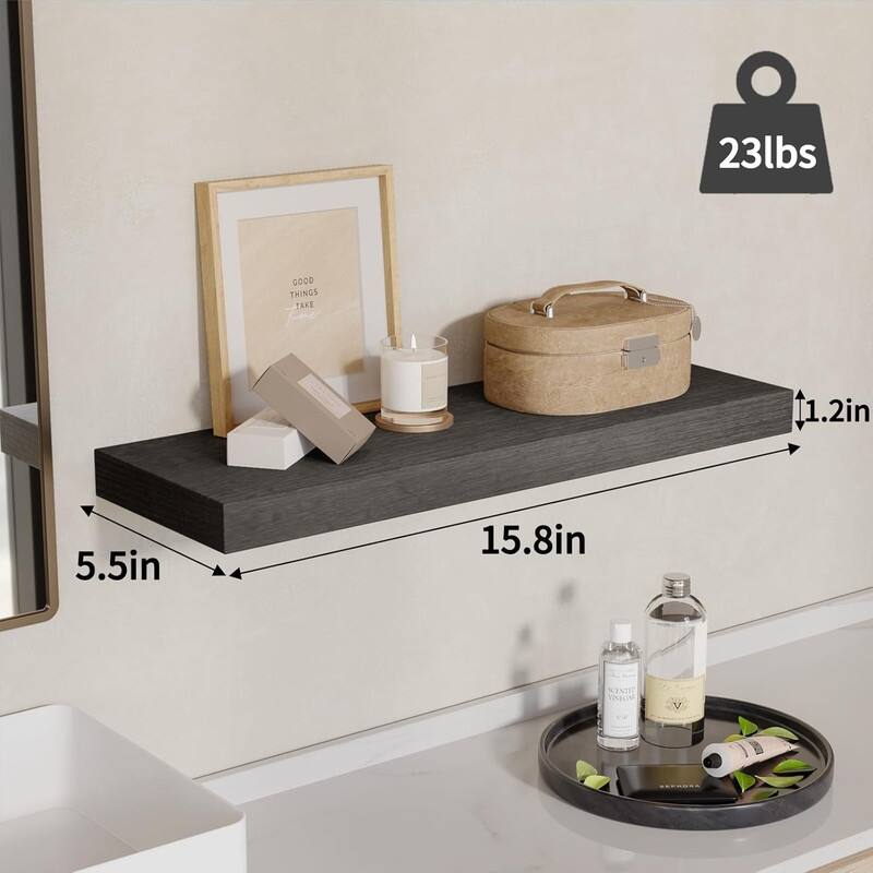Floating Shelves, Rustic Wood Finish Wall Shelves Set of 4 - 15.8"D x 5.5"W x 1.2"H