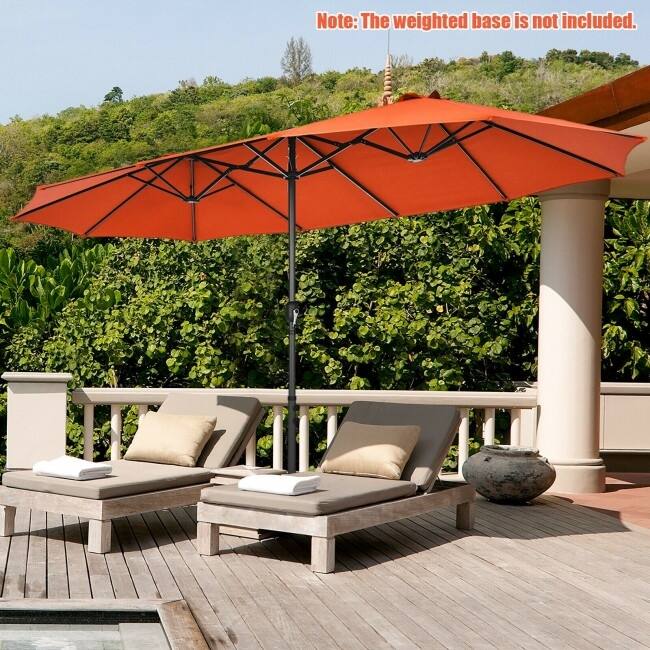 15 Feet Patio Double-Sided Umbrella with Hand-Crank System - 15.4' x 9.2' x 8.0' (LxWxH)