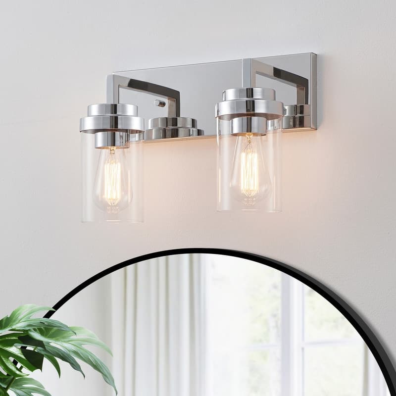 KAWOTI 2-Light Dimmable Bathroom Vanity Light with Clear Glass Shade - Chrome