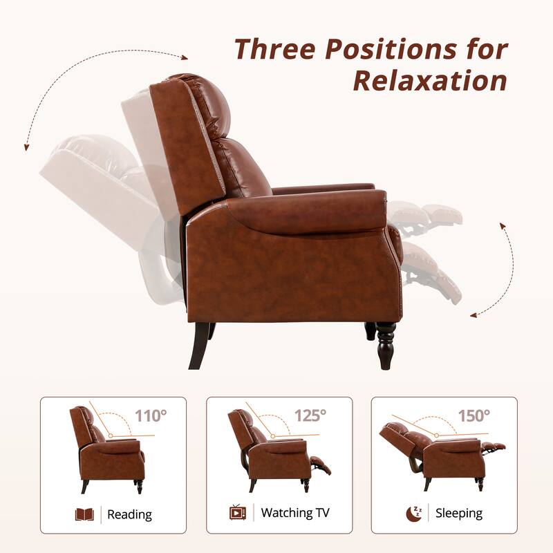 Genuine Leather Push Back Adjustable Recliner with Comfortable Arms for Living Room Chair