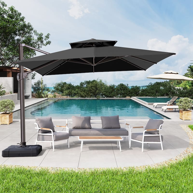 VredHom 11 Ft Patio Cantilever Offset Umbrella with Double Top