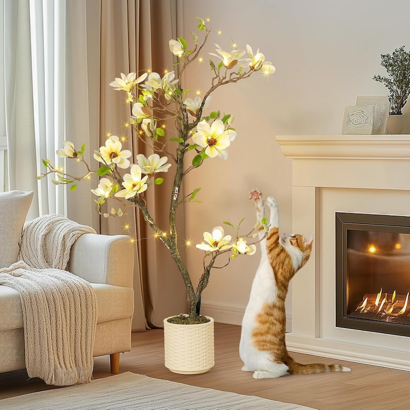 Faux Artificial Flower Tree, Magnolia Plants with Light for Home Decor - 5 ft