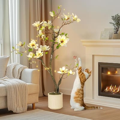 Faux Artificial Flower Tree, Magnolia Plants with Light for Home Decor