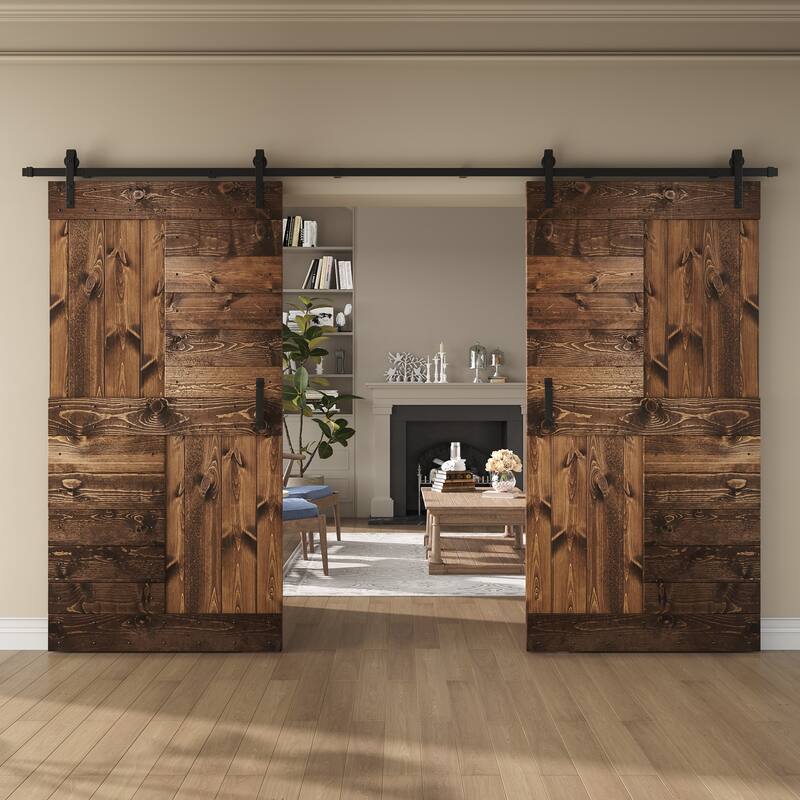 Coast Sequoia 48in/60in/72in/84in x 84in S Series Pine Wood Double Sliding Barn Door With Hardware Kit