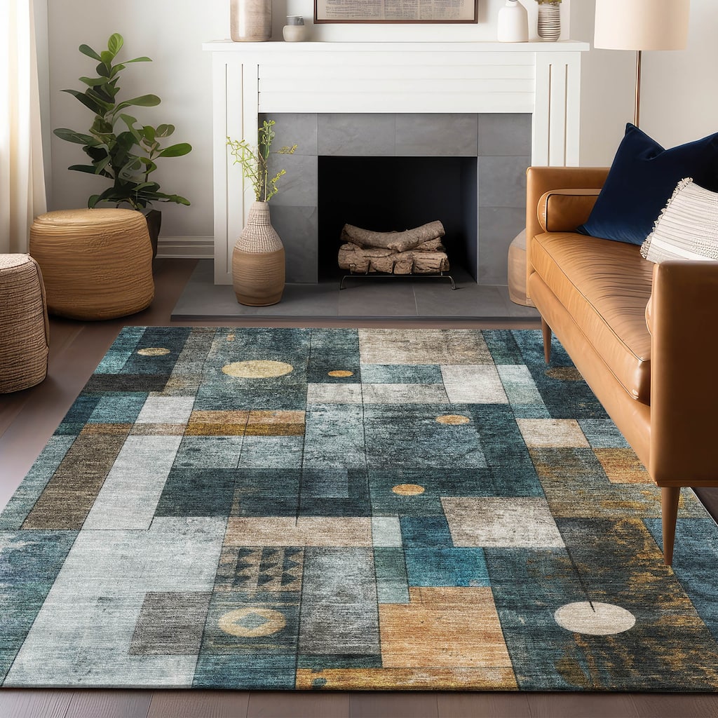 Machine Washable Indoor/ Outdoor Modern Deco Chantille Rug