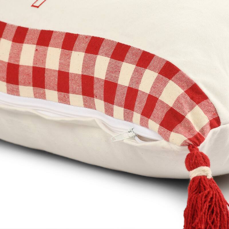 Sevita Buffalo Plaid Bordered Christmas Tree Cotton Throw Pillow
