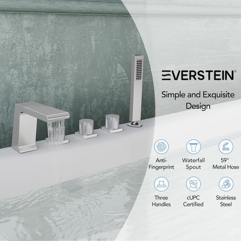 Roman Tub Faucet with Handheld Shower 3-Handle Deck Mount Bathtub Faucet Set