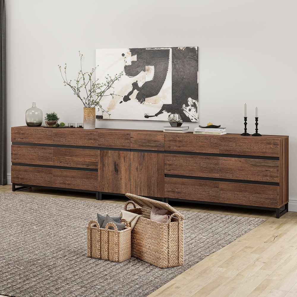 WAMPAT Modern Sideboard with Adjustable Shelves, 3 in 1 Storage Cabinet with Glass Doors, Coffee Bar Cabinet for Kitchen