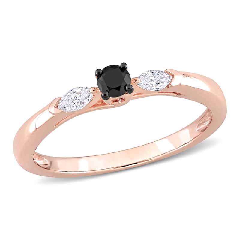 Miadora 10k Rose Gold 1/4ct TDW Black and White Diamond 3-Stone Engagement Ring